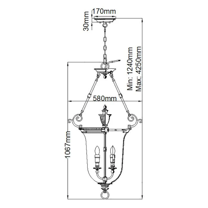 Cambridge 3 Light Small/Large Pendant - Burnished Brass - Image 9