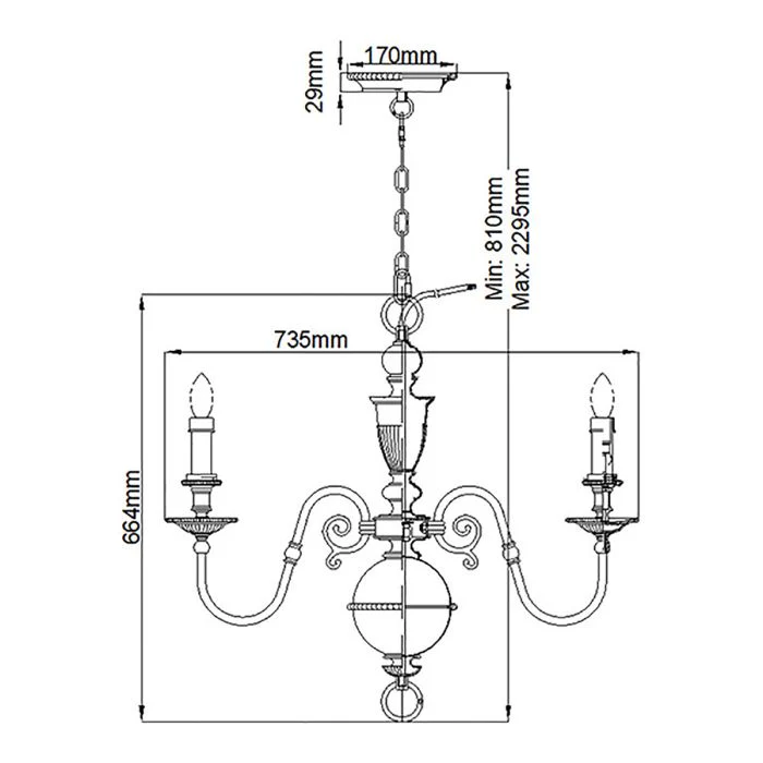 Cambridge 6 Light Chandelier - Burnished Brass - Image 8
