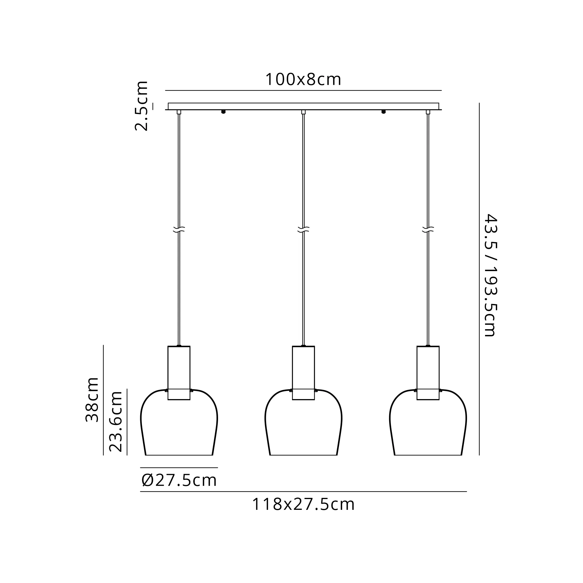 Camden 3Lt Linear Pendant- Various Sizes & Finishes - Image 22