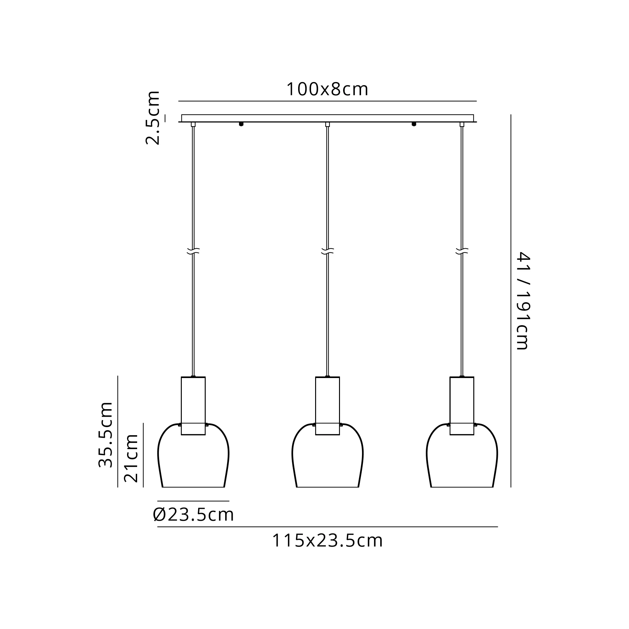 Camden 3Lt Linear Pendant- Various Sizes & Finishes - Image 23