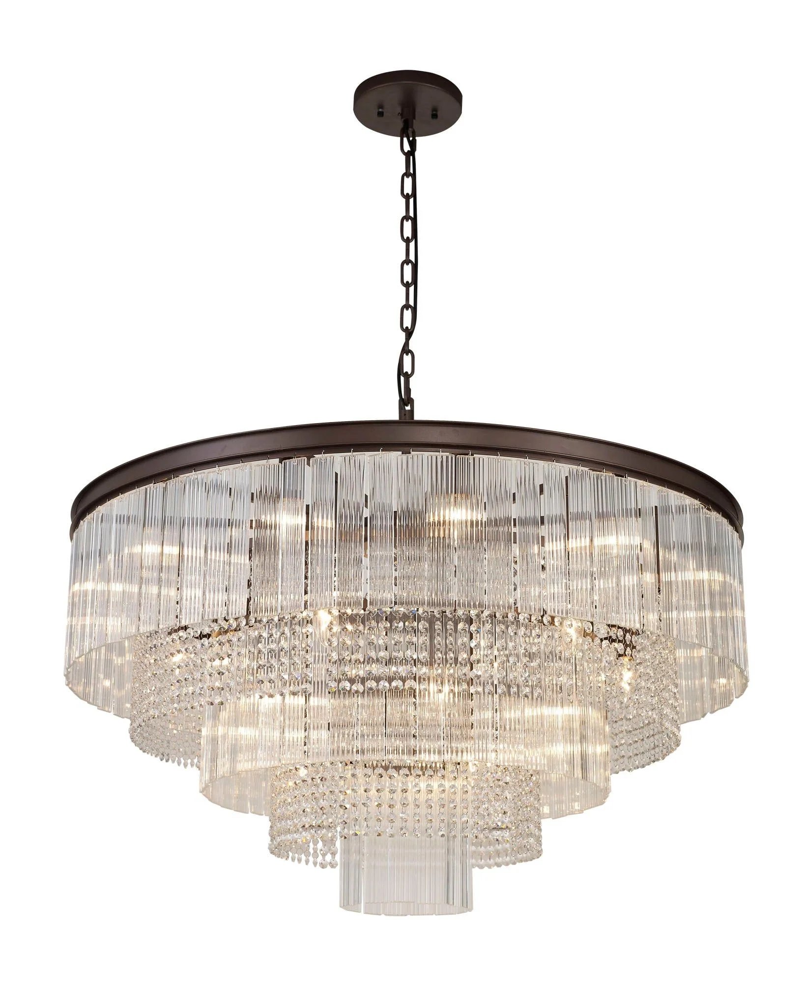 Camden Large 3 Tier Round Pendant, 27 Light E14, Brown Oxide, Item Weight: 28.6kg - Image 2