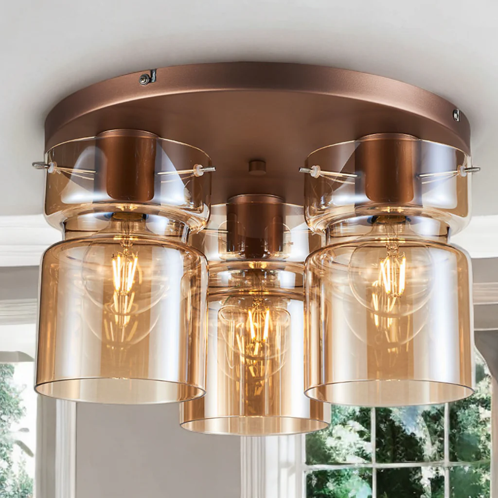 Camden Flush Ceiling Light- Grey/ Silver/ Copper Finishes - Image 4