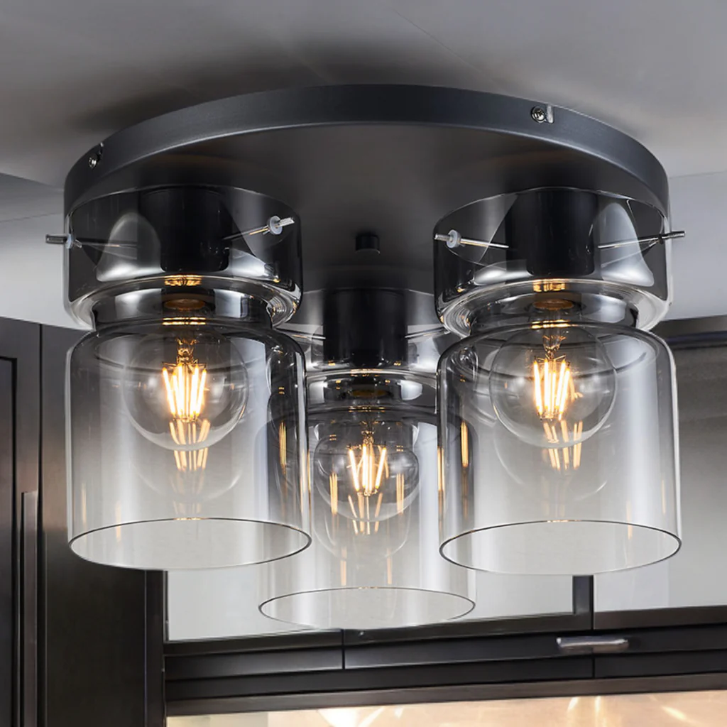 Camden Flush Ceiling Light- Grey/ Silver/ Copper Finishes - Image 7