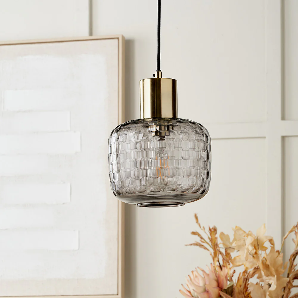 Camille Smoke Grey Circle Design Handcut Glass Pendant - Image 2