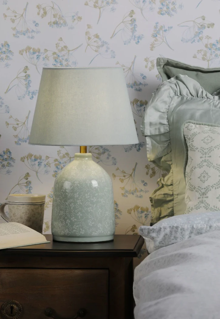 Campion Table Lamp- Blue Ceramic With Shade - Image 5