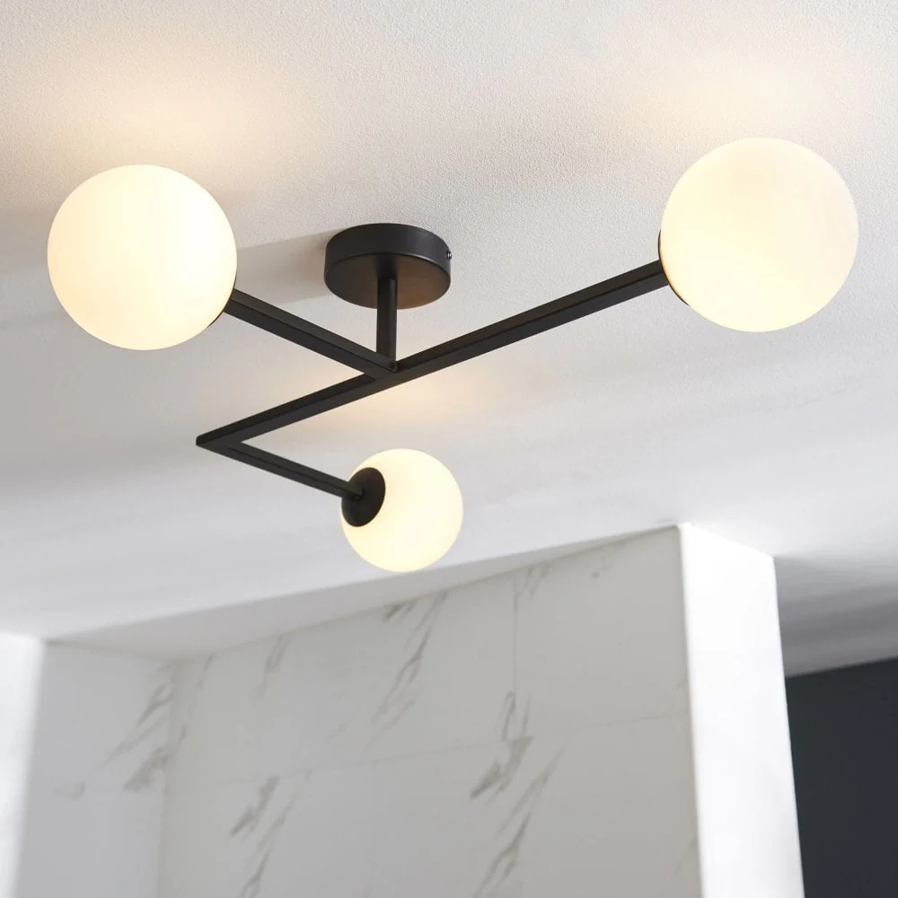 Candela 3Lt Centre Ceiling Light IP44 - Matt Black/Chrome - Image 2
