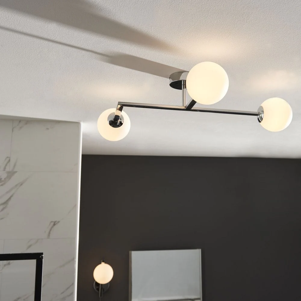 Candela 3Lt Centre Ceiling Light IP44 - Matt Black/Chrome - Image 5