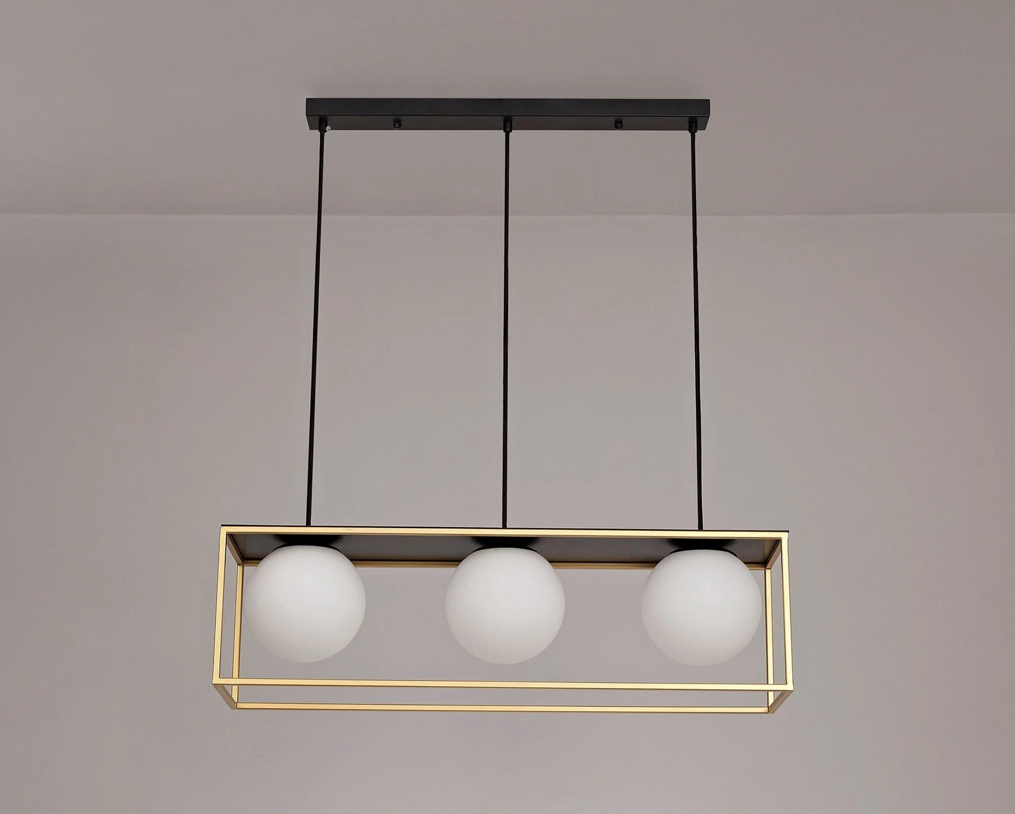 Cannes Linear Pendant, 3 Light Adjustable E14, Matt Black/Painted Gold - Image 2