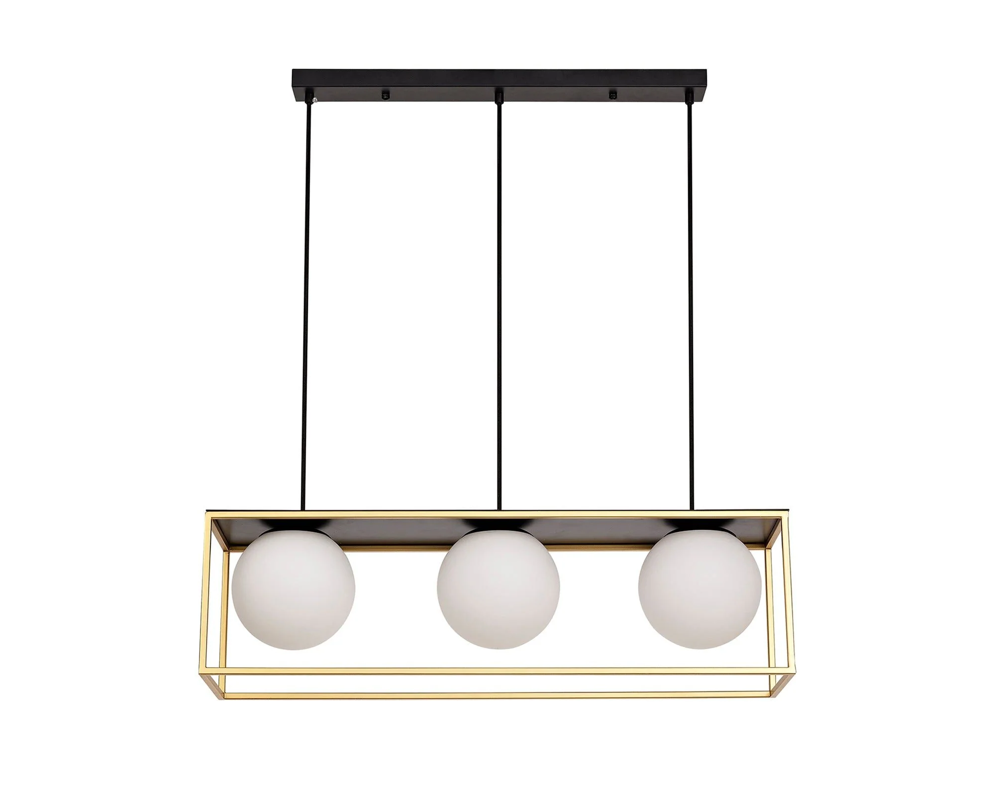 Cannes Linear Pendant, 3 Light Adjustable E14, Matt Black/Painted Gold - Image 3