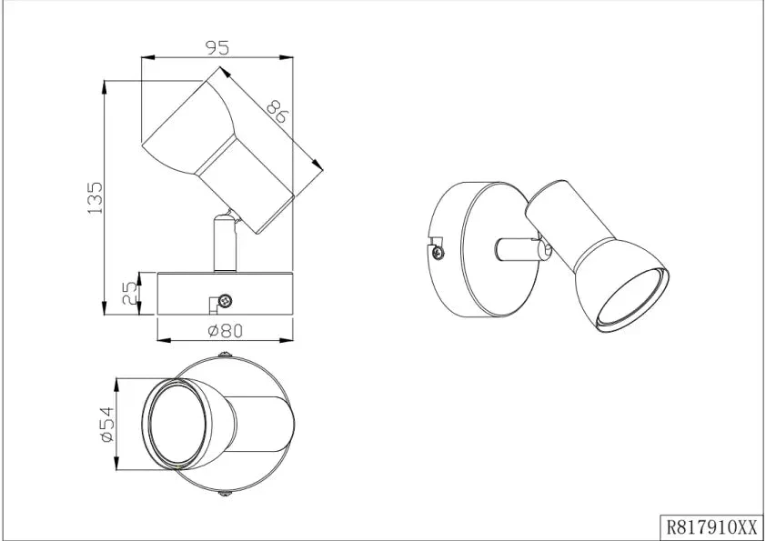 Cantar Wall/Ceiling Spotlight - White/Black - Image 3