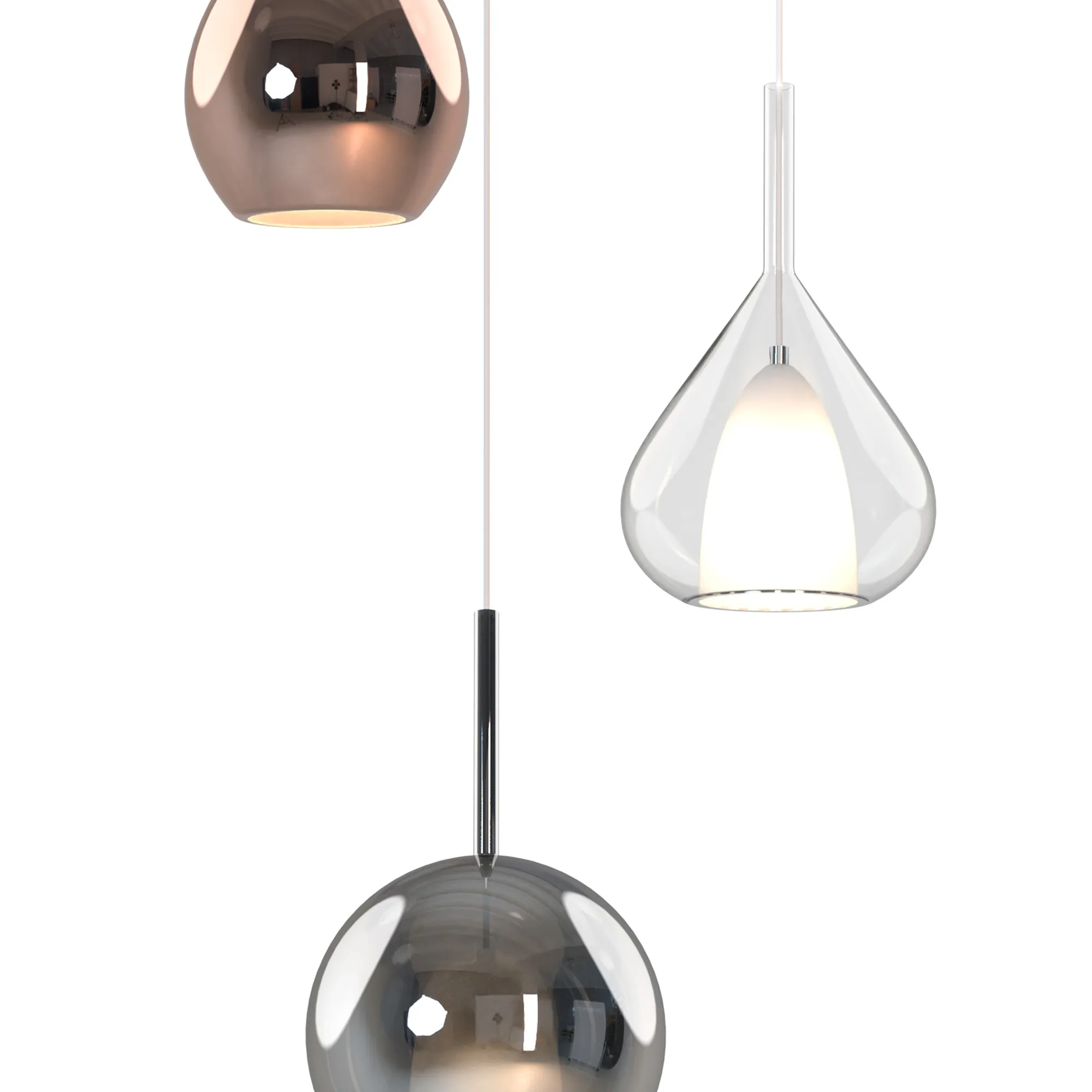 Canterbury Round Pendant With Mixed Glass Shades, 3 Light E27 - Image 2