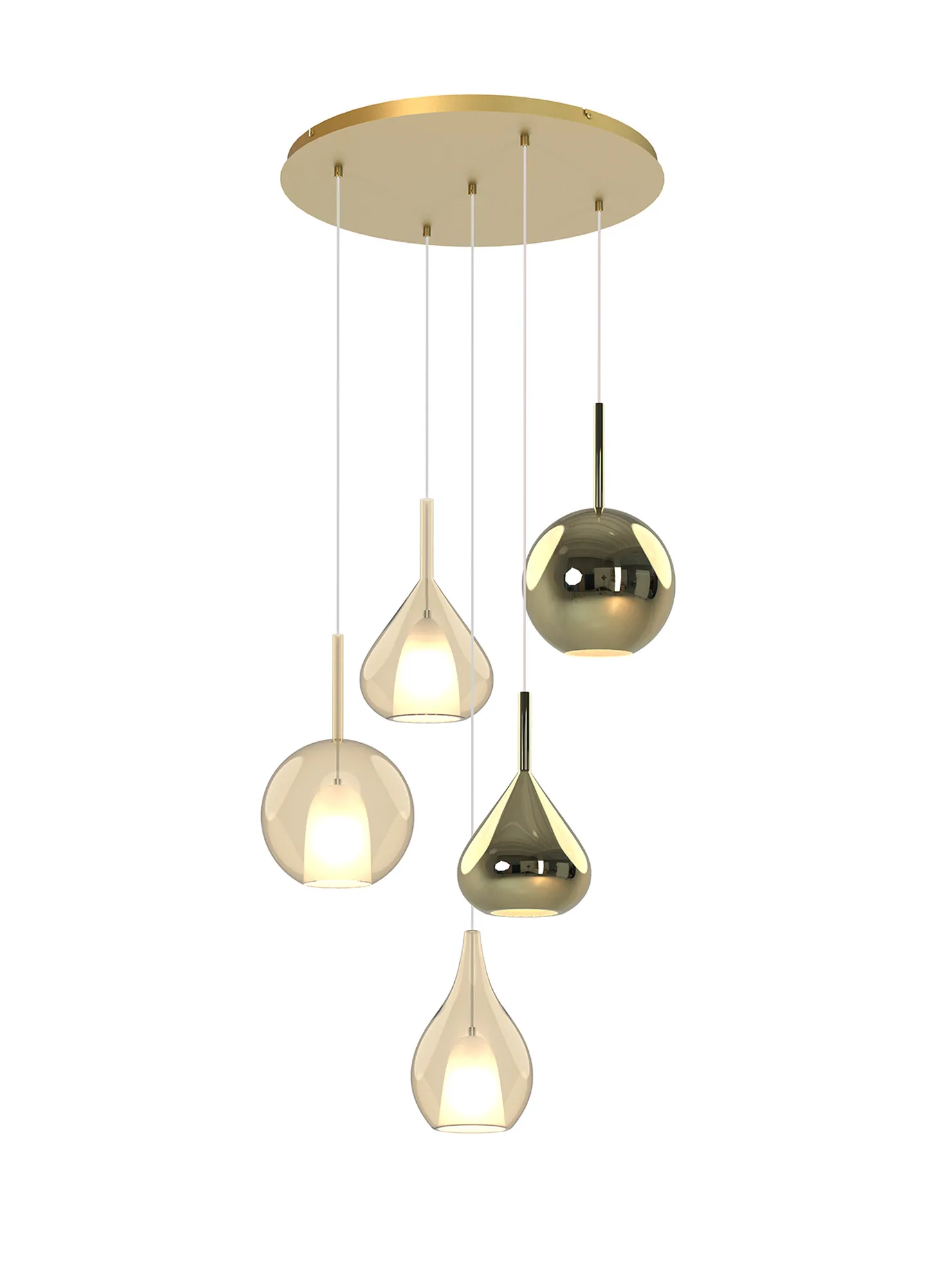 Canterbury Round Pendant With Mixed Glass Shades, 3 Light E27 - Image 4