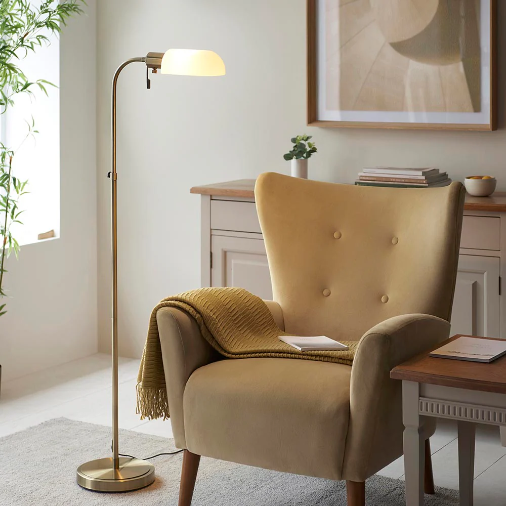 Capella Reader Floor Lamp -Brass Opal/Brass Finish E27 - Image 2