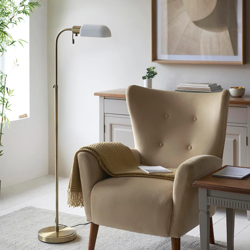 Capella Reader Floor Lamp -Brass Opal/Brass Finish E27 - Image 3