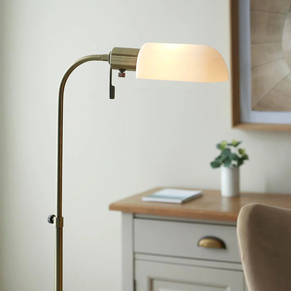 Capella Reader Floor Lamp -Brass Opal/Brass Finish E27 - Image 4