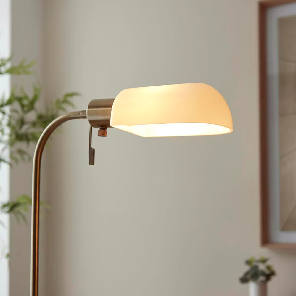 Capella Reader Floor Lamp -Brass Opal/Brass Finish E27 - Image 5