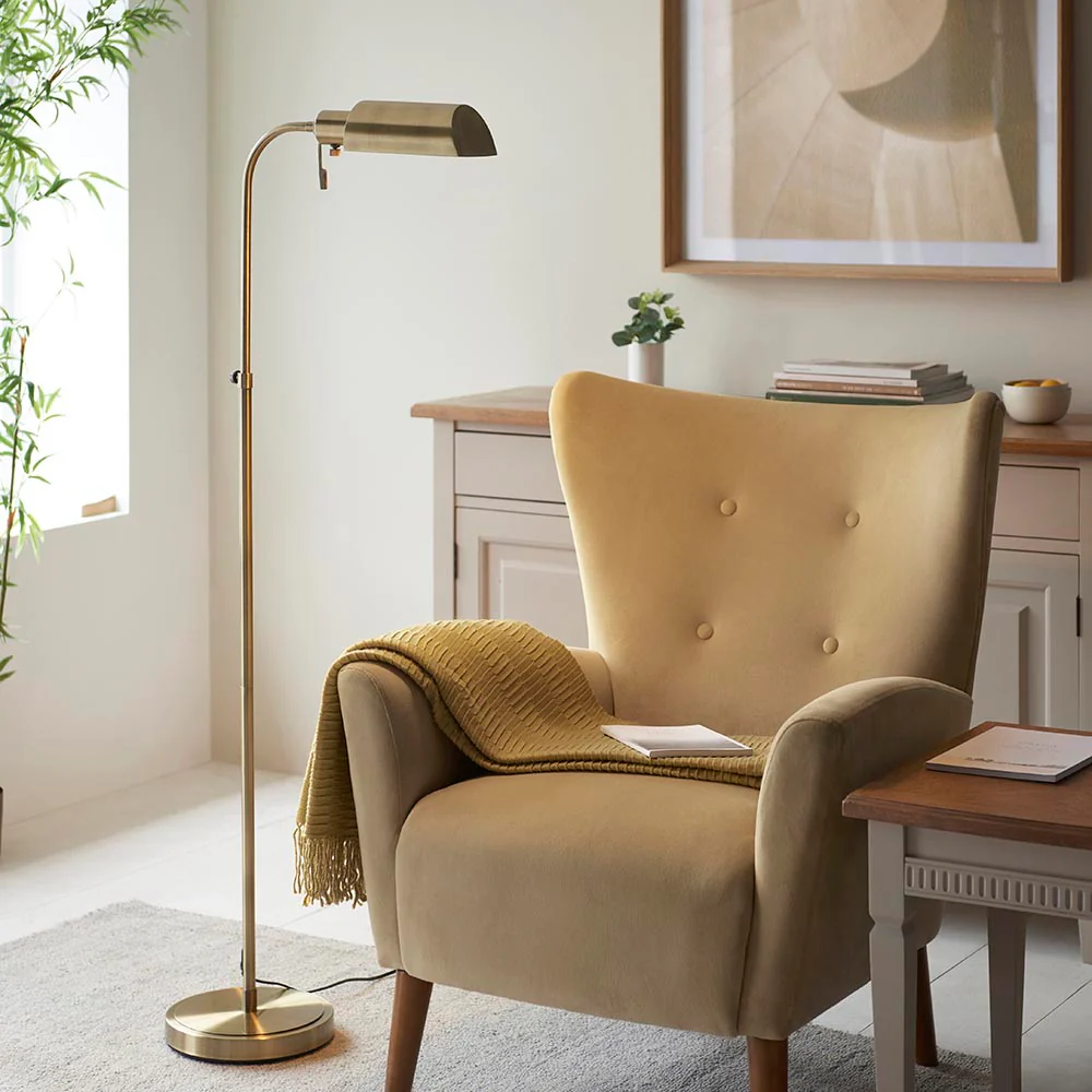 Capella Reader Floor Lamp -Brass Opal/Brass Finish E27 - Image 9