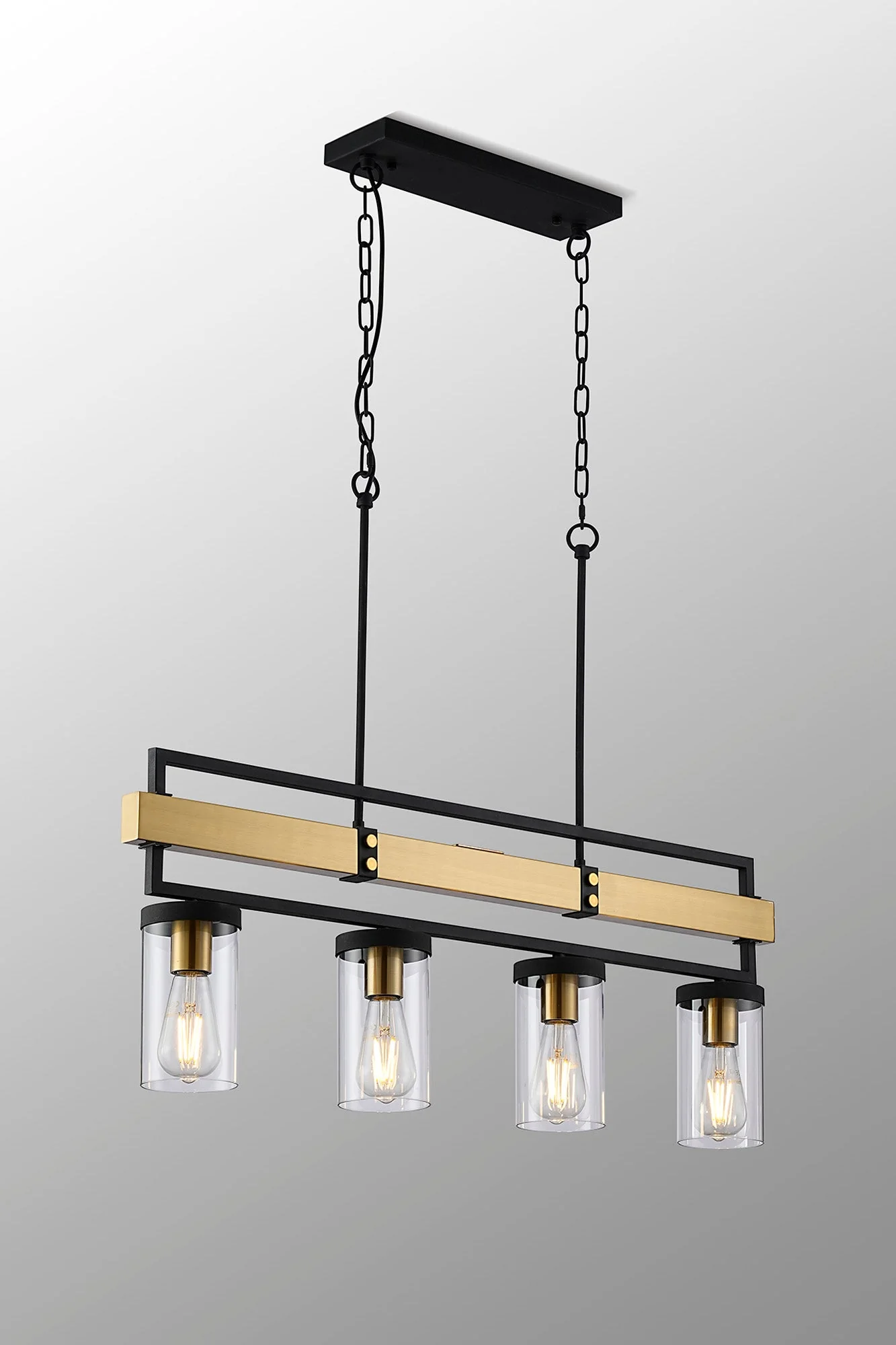 Capri Kitchen Table/Island Light, 4 x E27, Satin Black & Satin Brass - Image 3