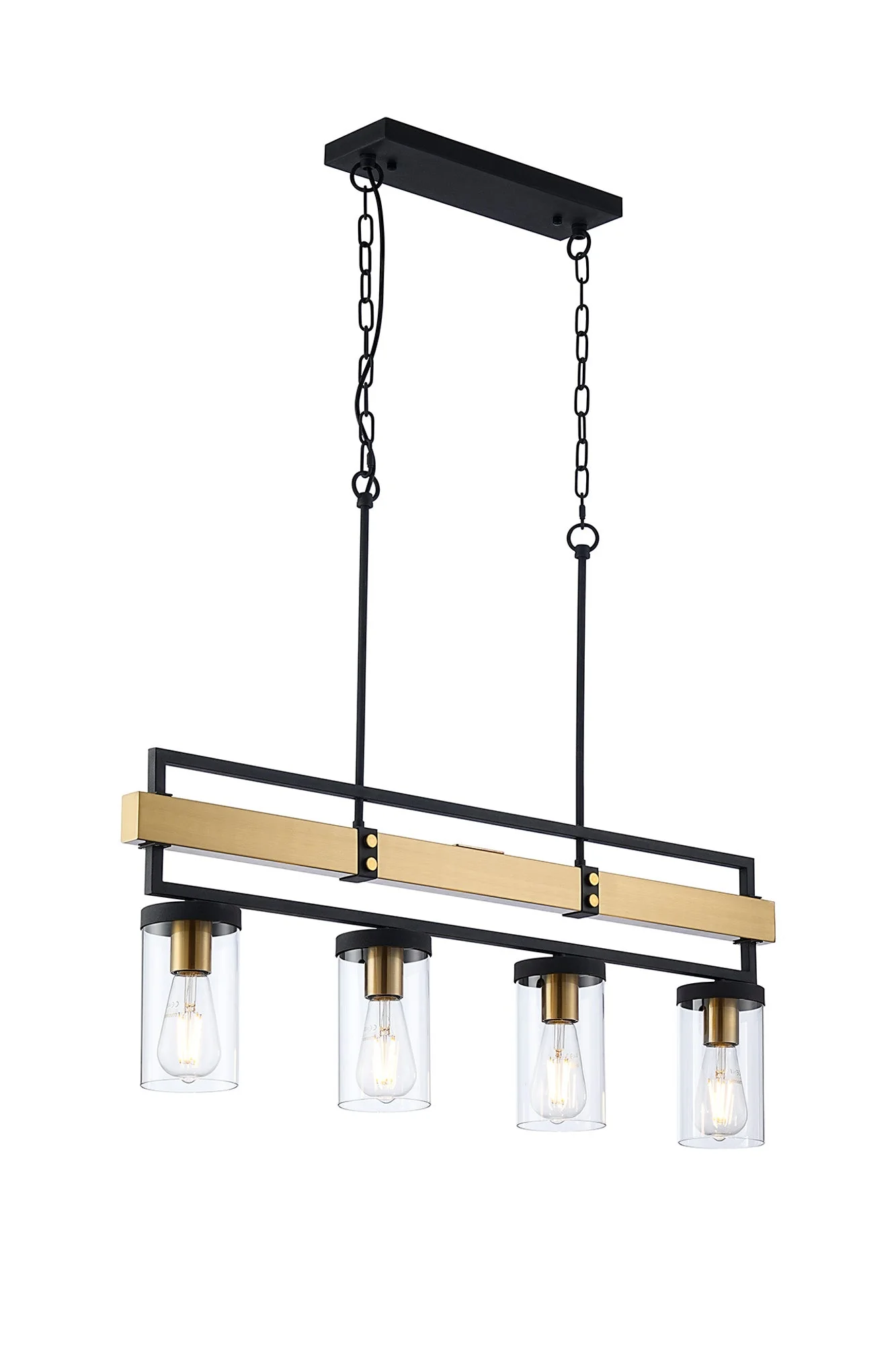 Capri Kitchen Table/Island Light, 4 x E27, Satin Black & Satin Brass - Image 7
