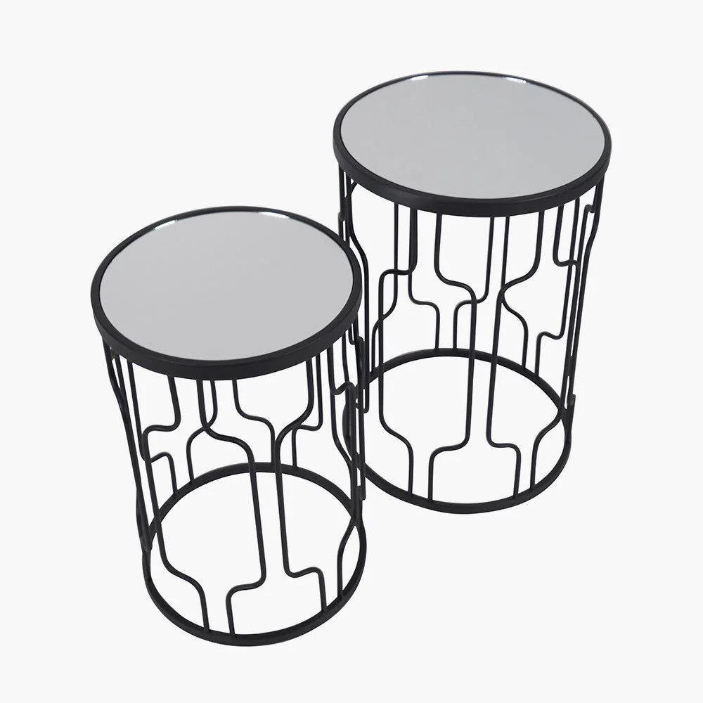 Caprisse Set of 2 Mirrored Glass and Graphite Metal Round Tables - Black Finish - Image 2