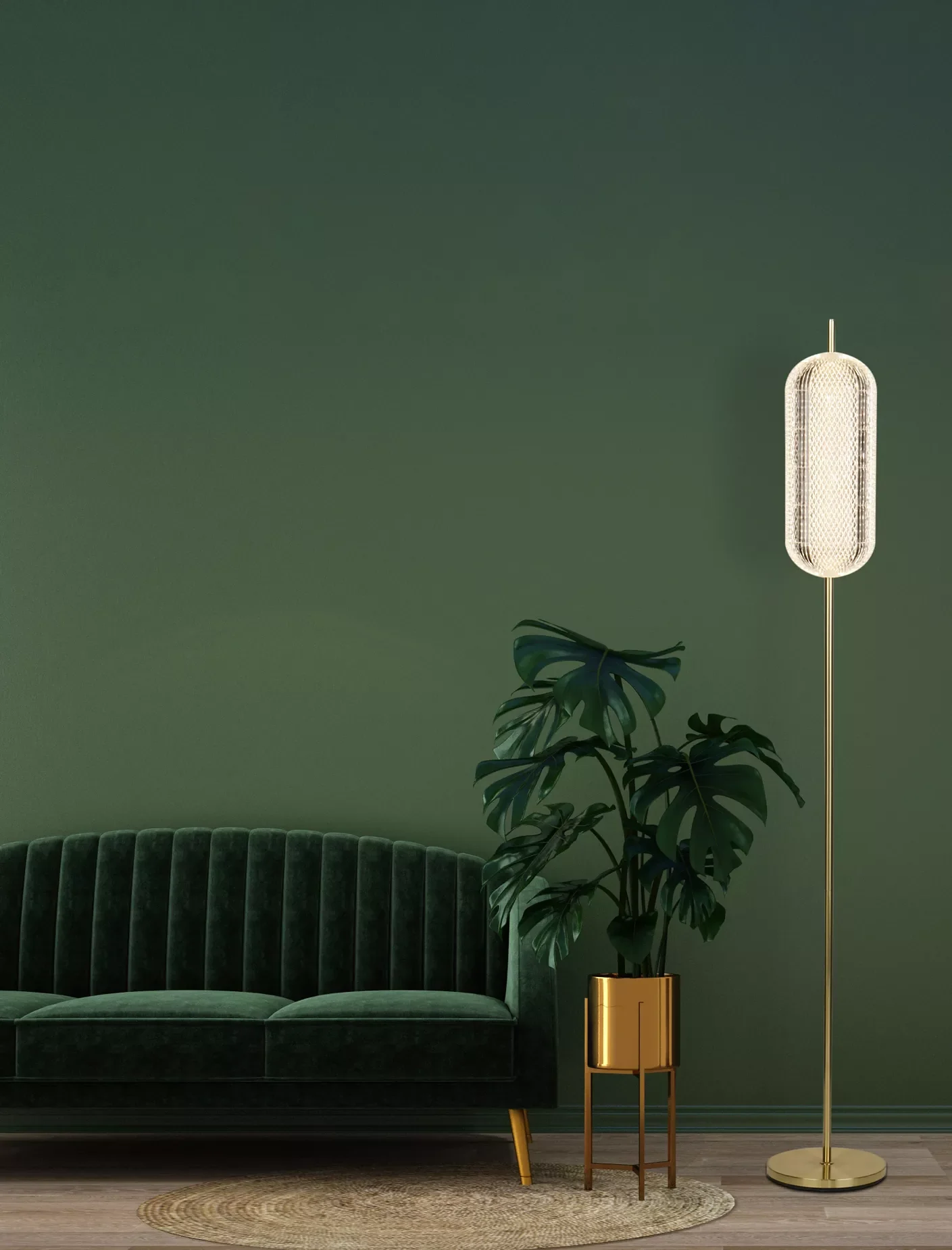 Capsule LED Floor Lamp- Satin Brass Metal and Acrylic Shade - Image 3