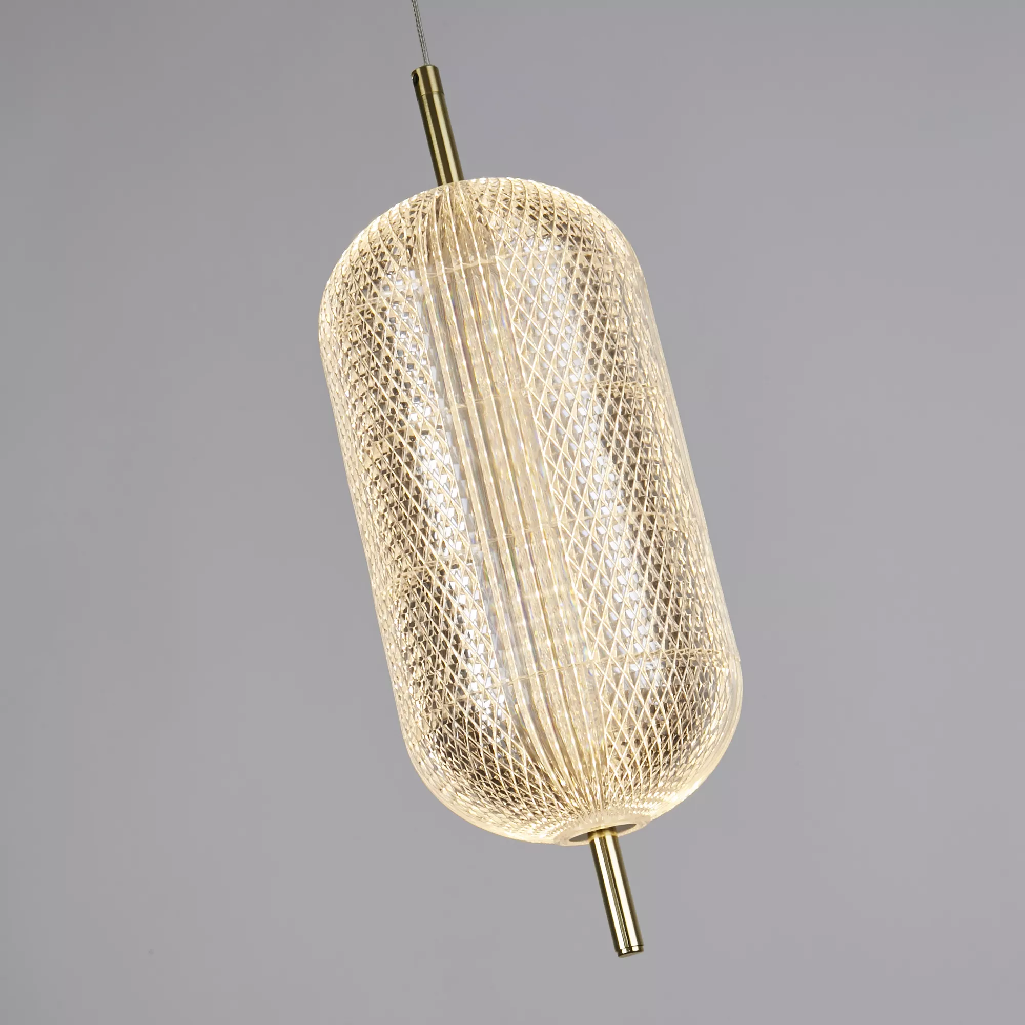 Capsule LED Pendant- Satin Brass Metal and Acrylic Shade - Image 4