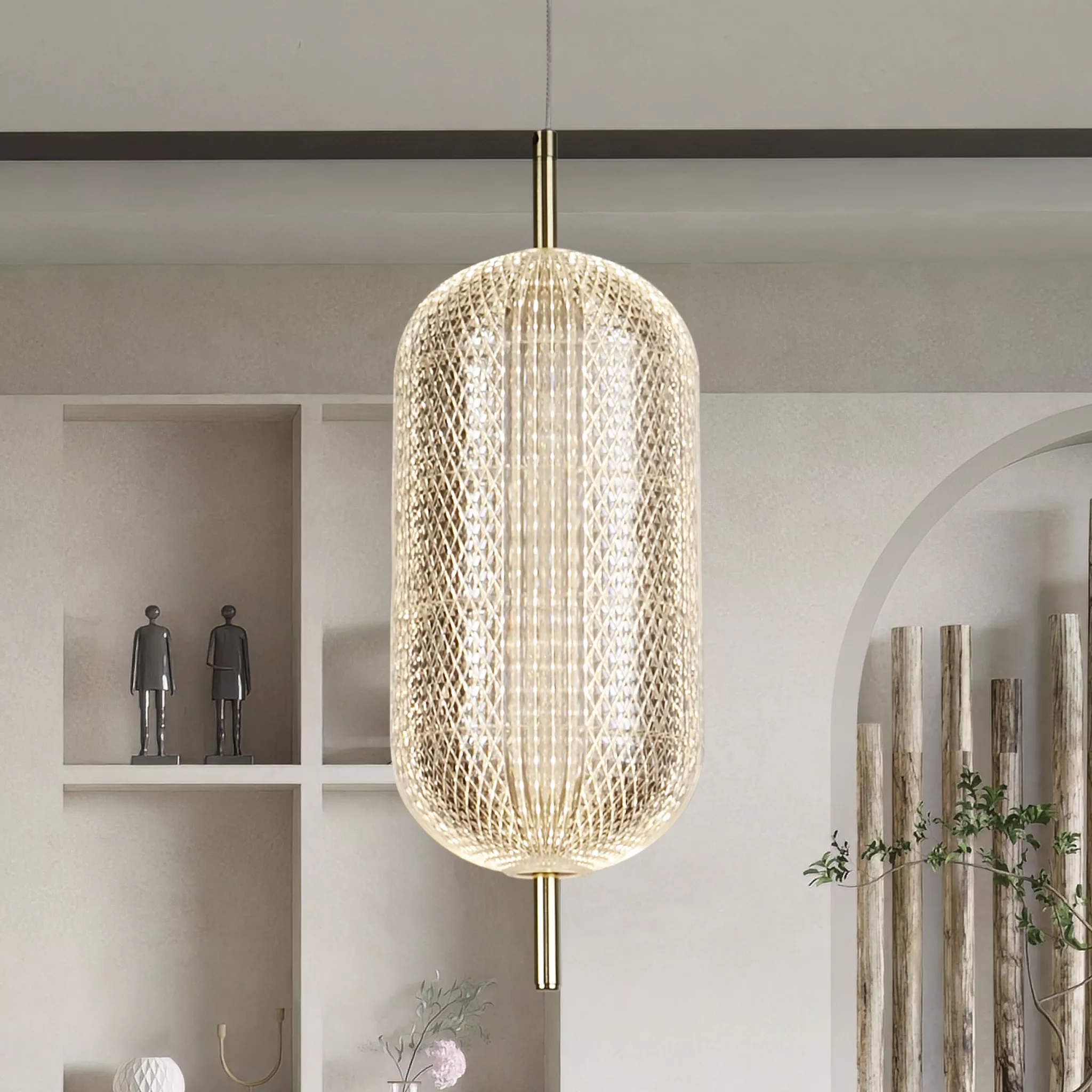 Capsule LED Pendant- Satin Brass Metal and Acrylic Shade - Image 5