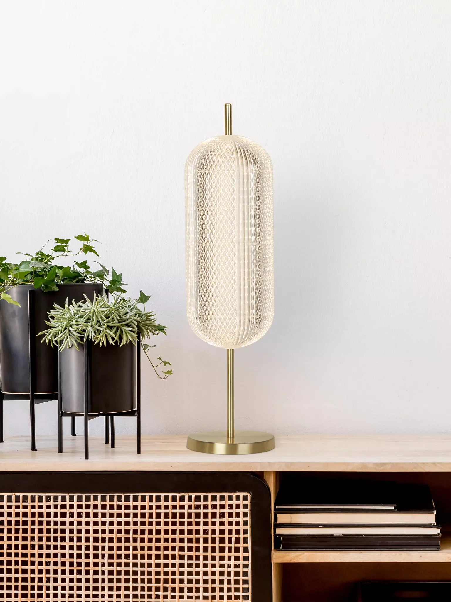 Capsule LED Table Lamp- Satin Brass Metal and Acrylic Shade - Image 3