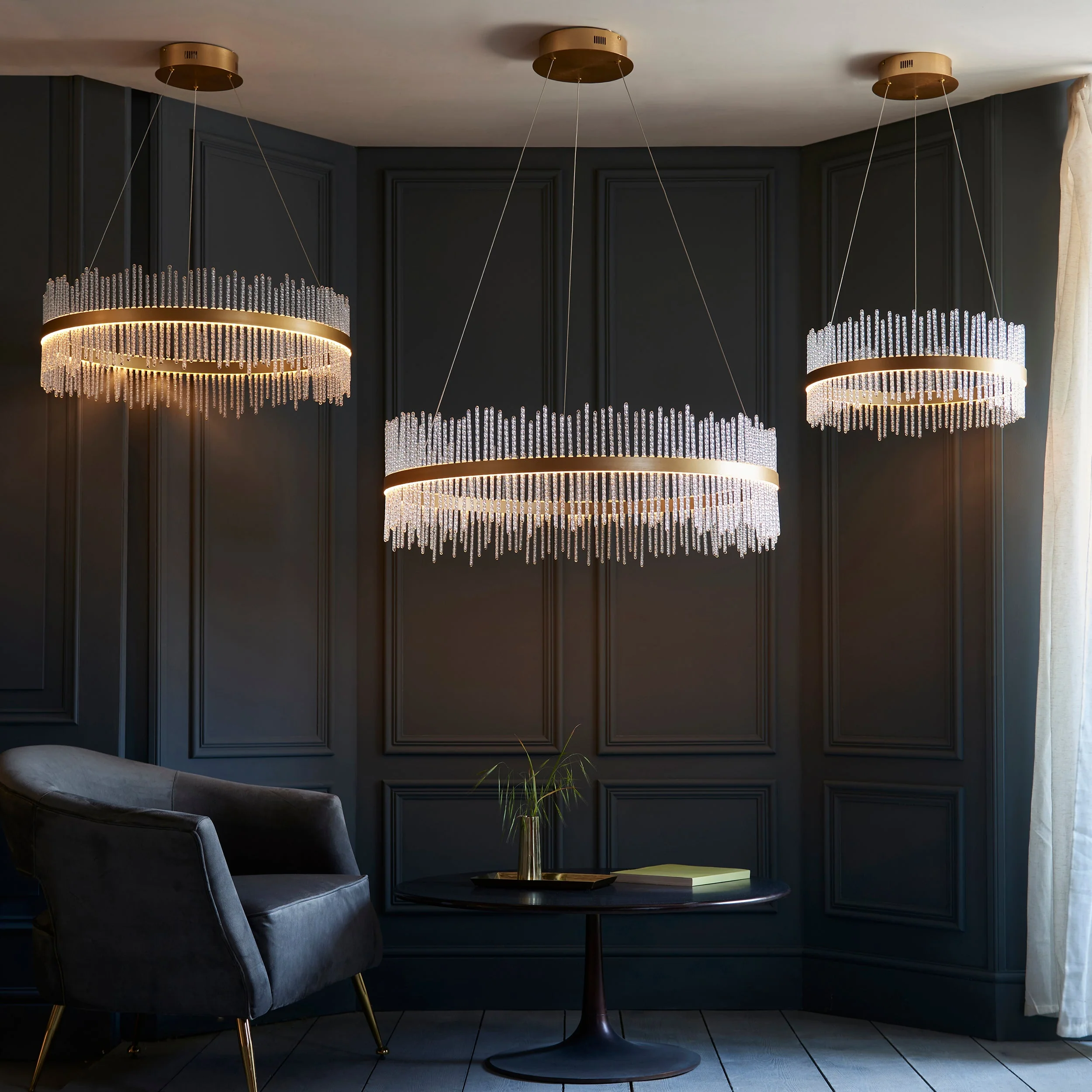 Carmen Glass Rod Ceiling Light - Brushed Gold / Chrome Various Sizes - Image 12
