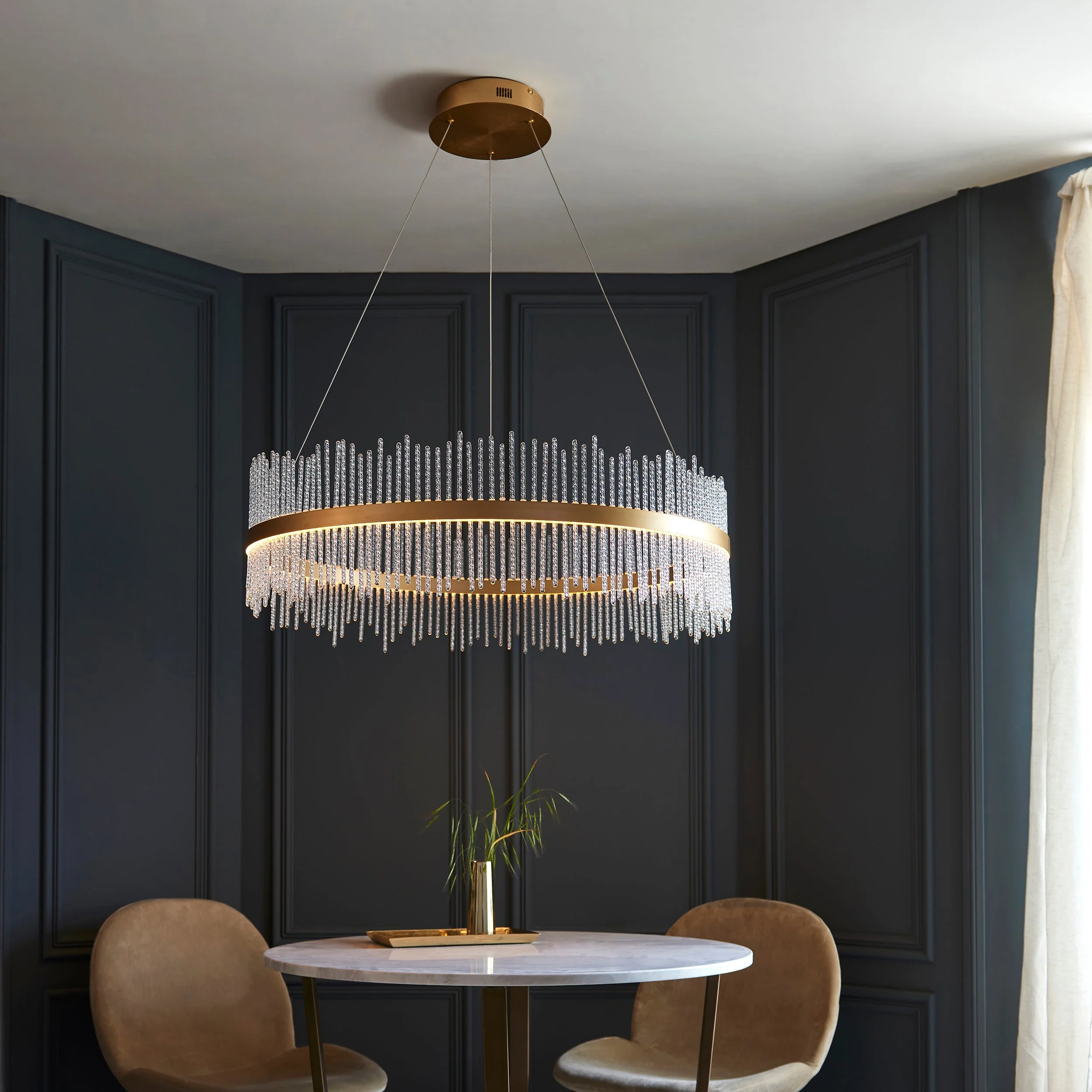 Carmen Glass Rod Ceiling Light - Brushed Gold / Chrome Various Sizes - Image 16