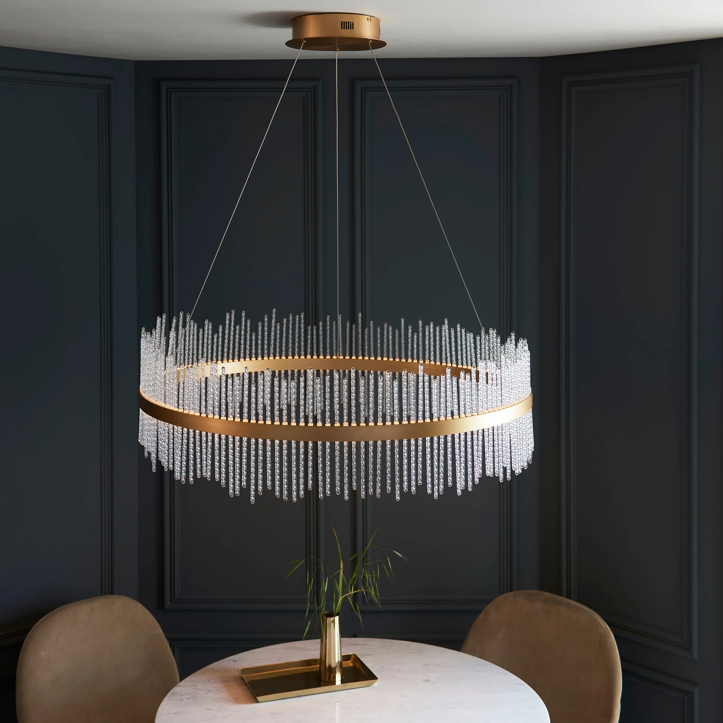 Carmen Glass Rod Ceiling Light - Brushed Gold / Chrome Various Sizes - Image 17
