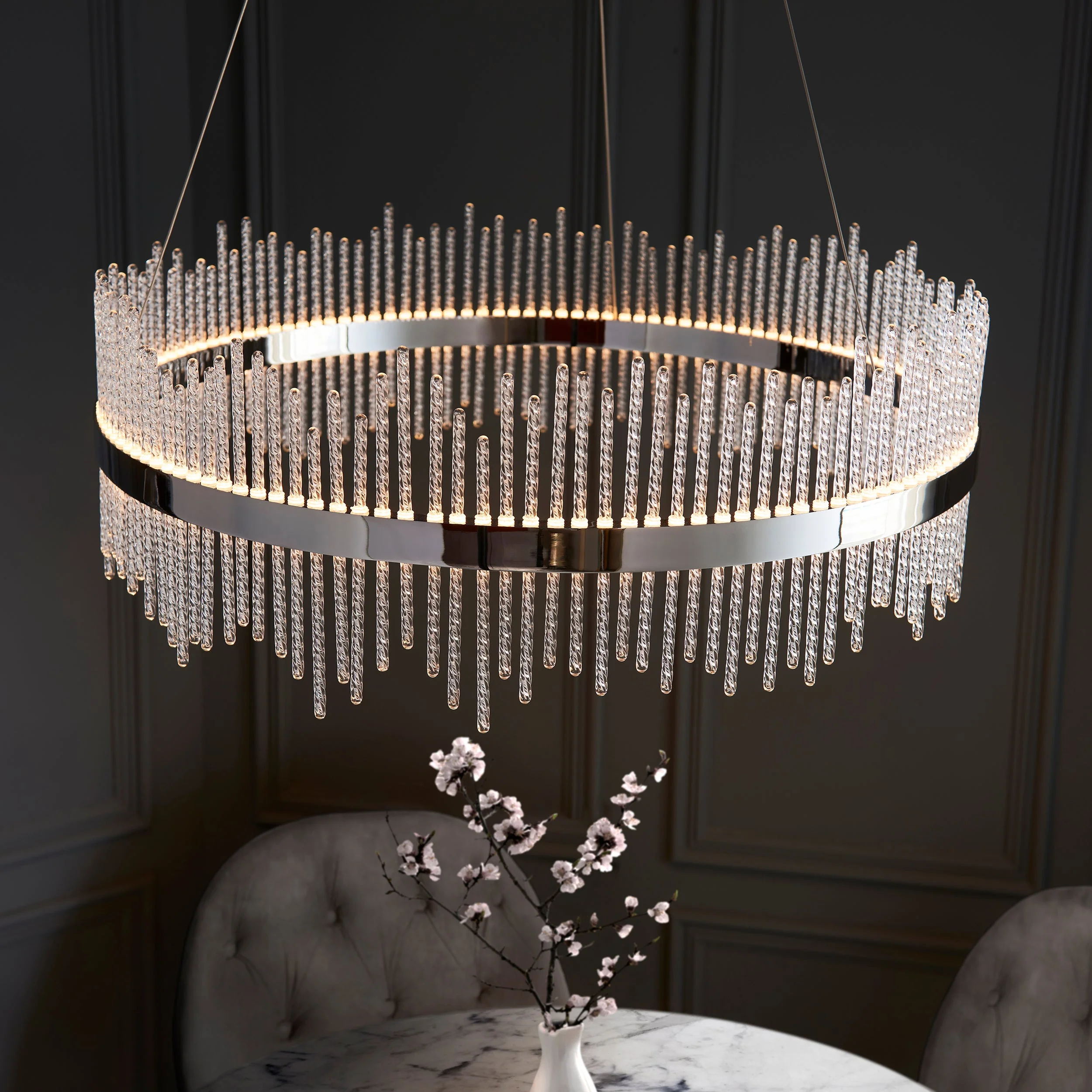 Carmen Glass Rod Ceiling Light - Brushed Gold / Chrome Various Sizes - Image 37