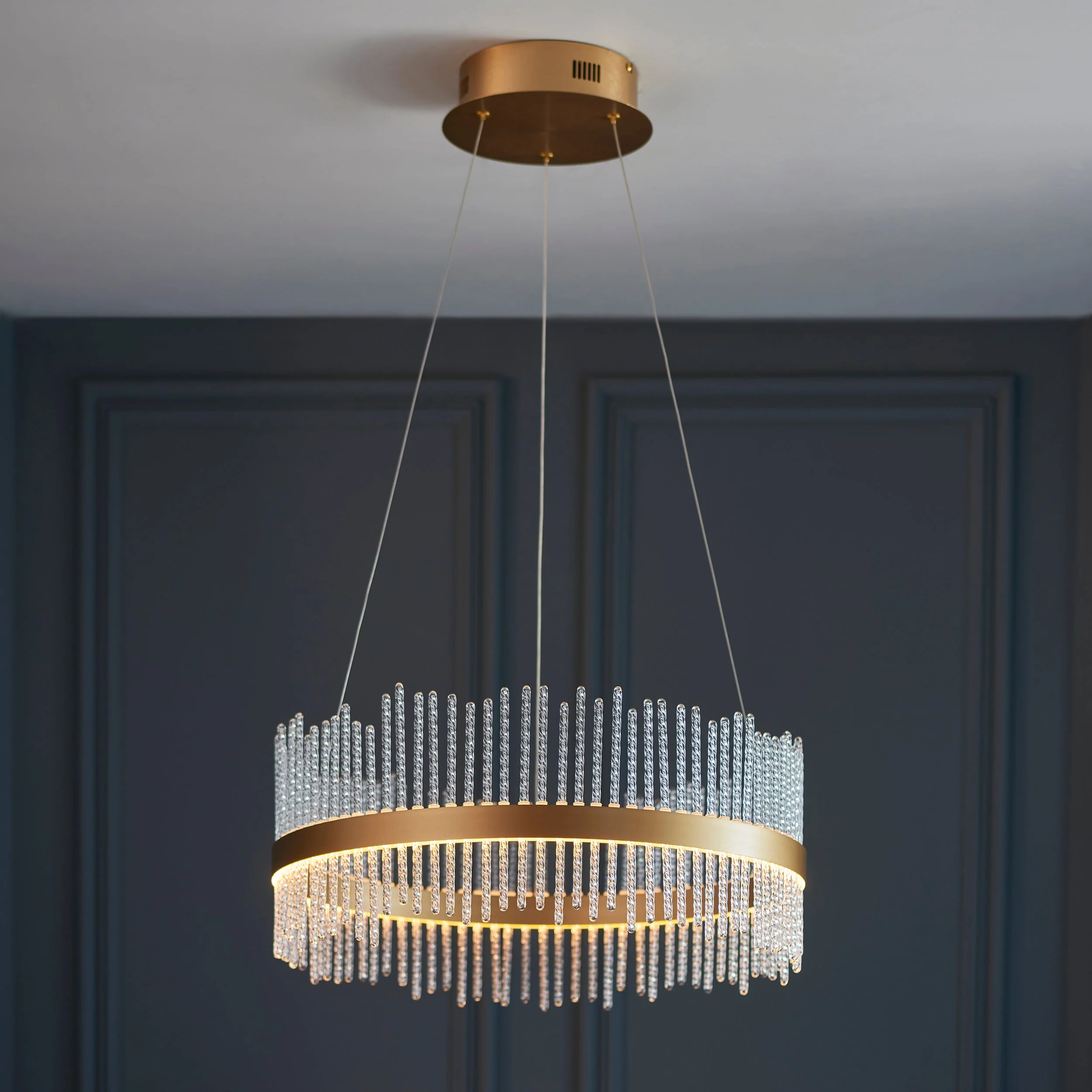 Carmen Glass Rod Ceiling Light - Brushed Gold / Chrome Various Sizes - Image 6