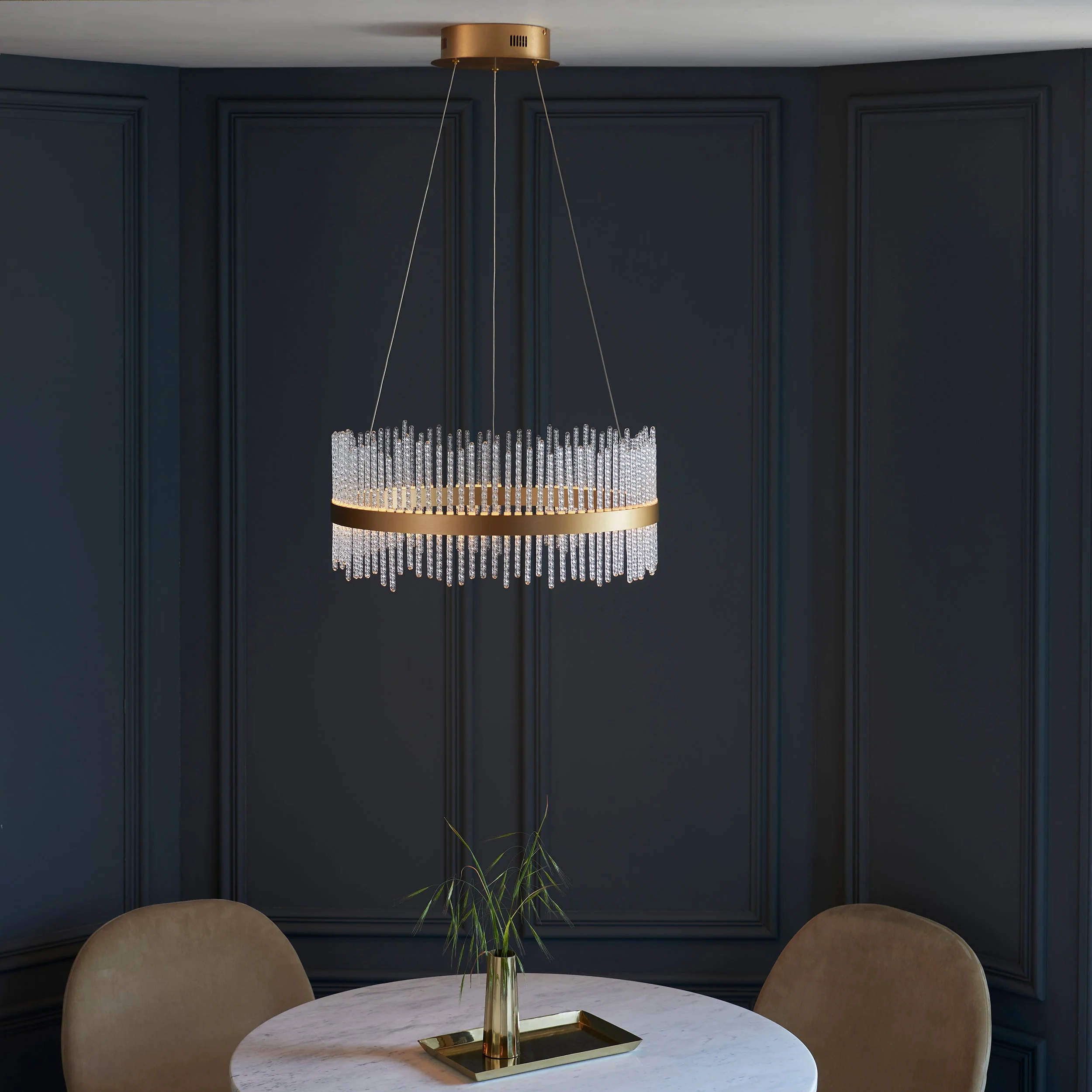 Carmen Glass Rod Ceiling Light - Brushed Gold / Chrome Various Sizes - Image 8