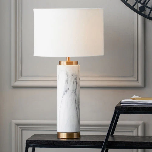 Carrara Marble Effect Ceramic Table Lamp - Small/Large - Image 6