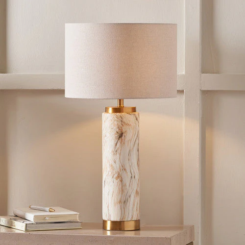 Carrara Natural Stone Effect Ceramic Tall Table Lamp - Image 2