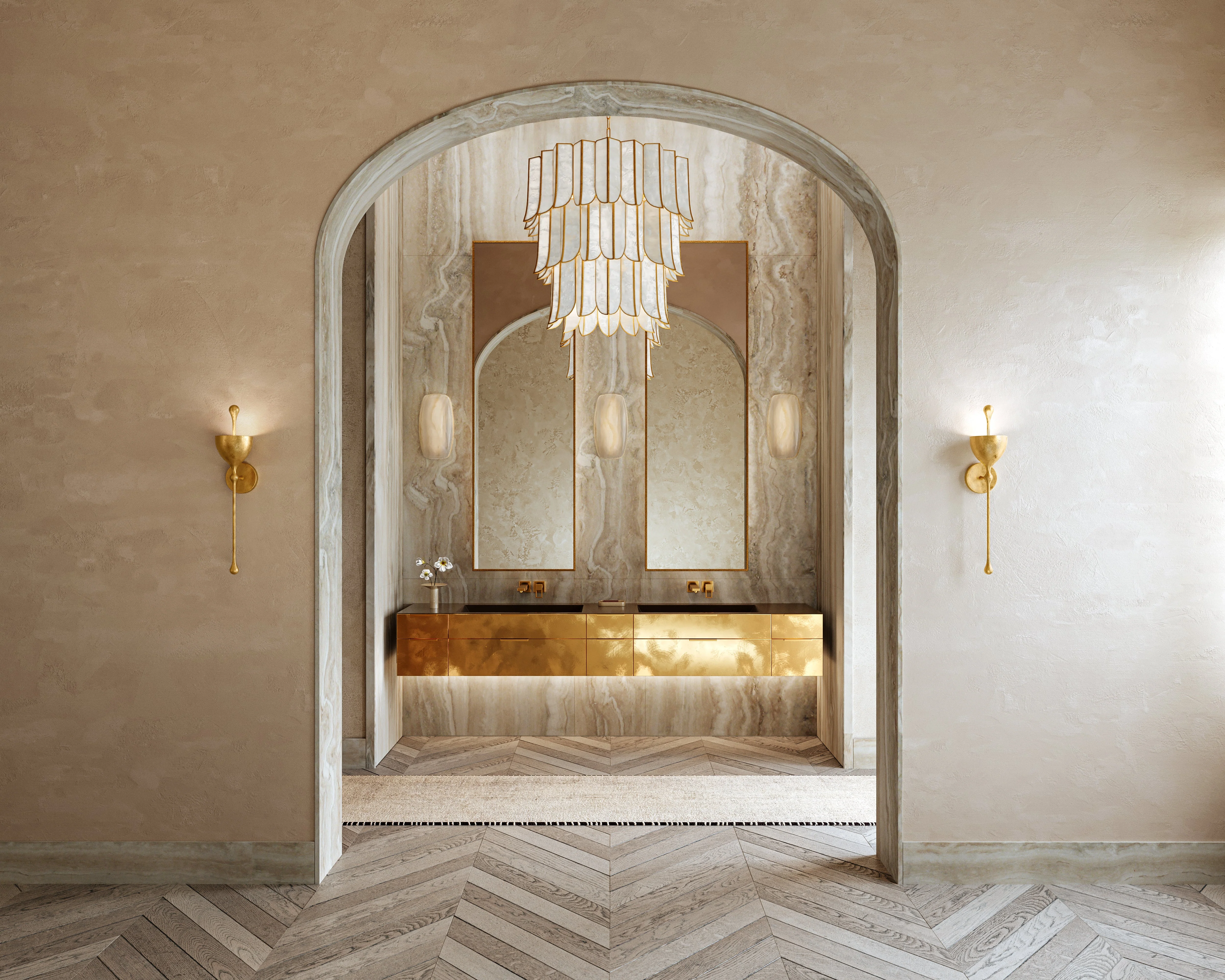 Cartagena 7/16Lt Chandelier - Capiz & Gold - Image 3
