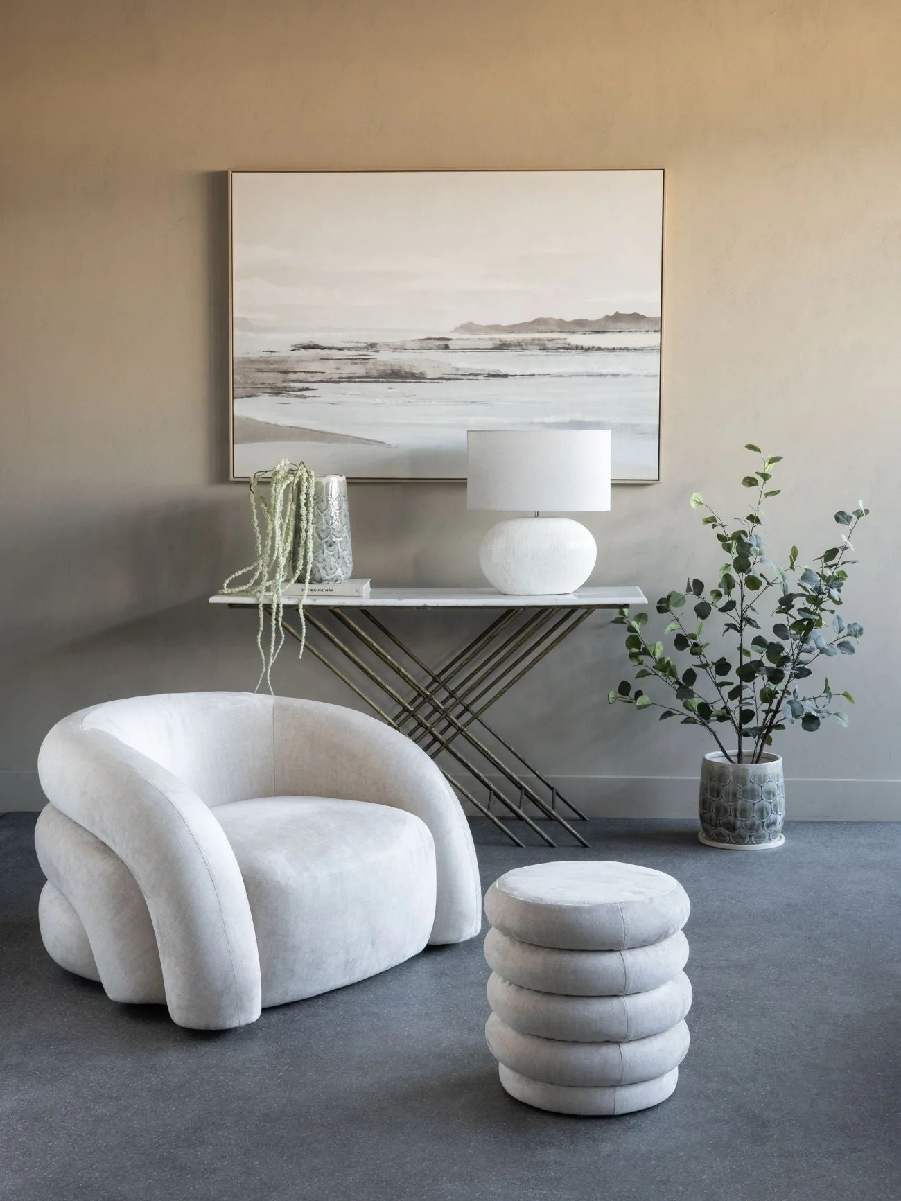 Casa Upholstered Stool Cream - Cream/Grey - Image 2