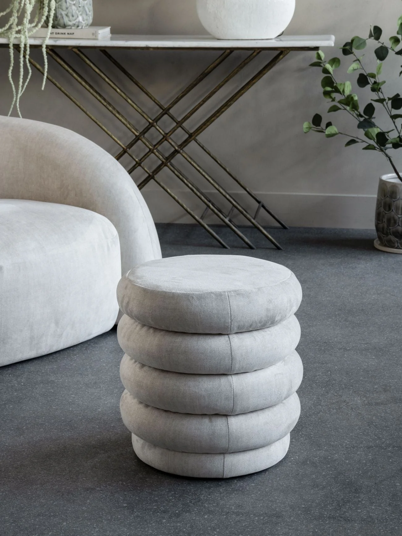 Casa Upholstered Stool Cream - Cream/Grey - Image 3