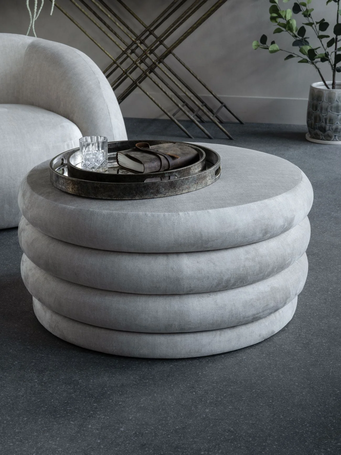 Casa Upholstered Storage Ottoman - Grey/Cream - Image 4