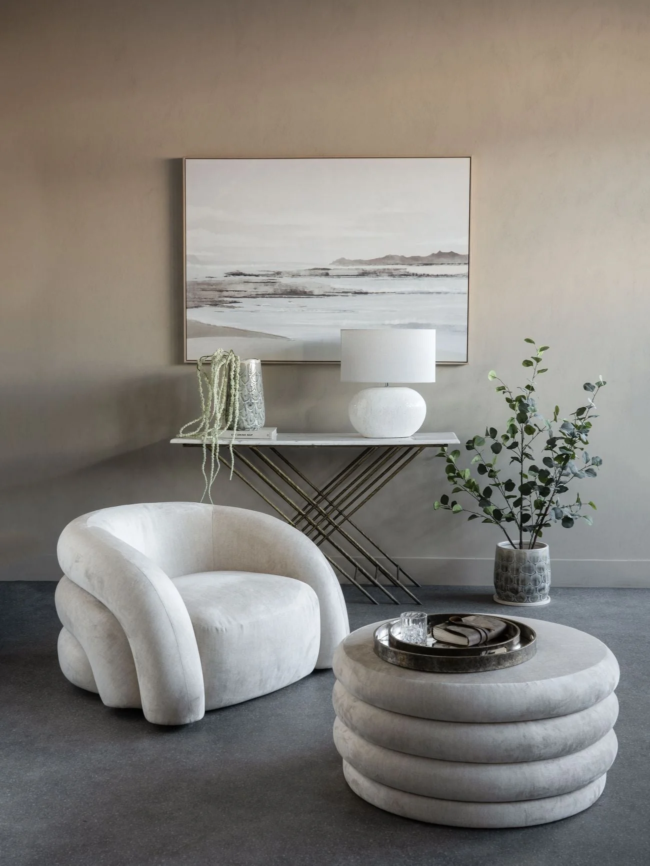 Casa Upholstered Storage Ottoman - Grey/Cream - Image 6