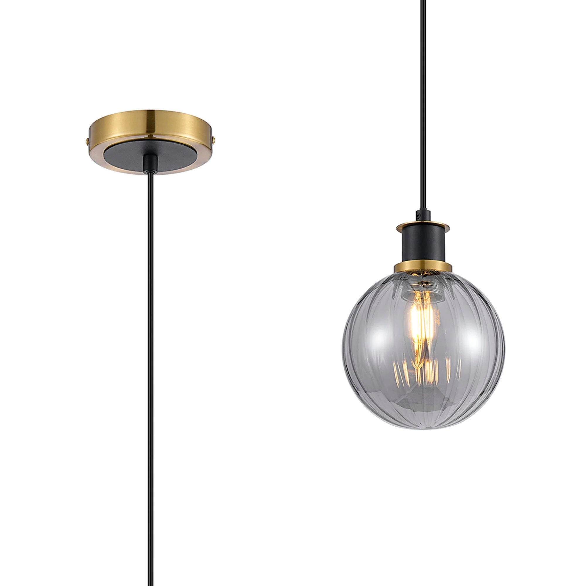 Cassie 1.3m Pendant, 1 Light E14 With 15cm Glass Shade Brass/Satin Nickel Finish - Image 10