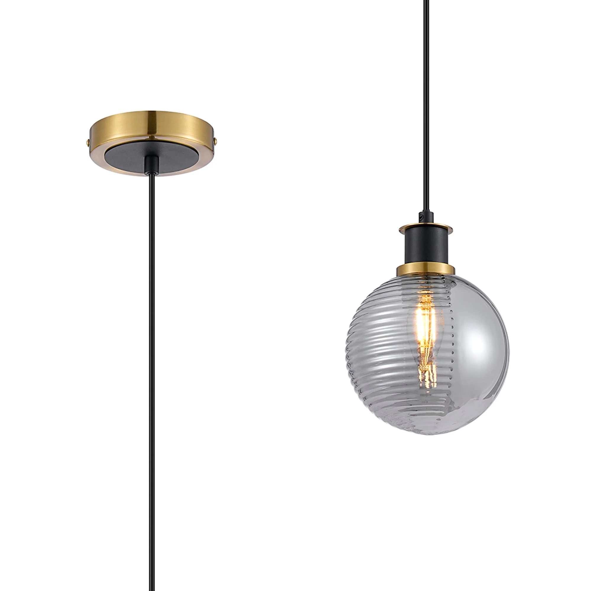 Cassie 1.3m Pendant, 1 Light E14 With 15cm Glass Shade Brass/Satin Nickel Finish - Image 13
