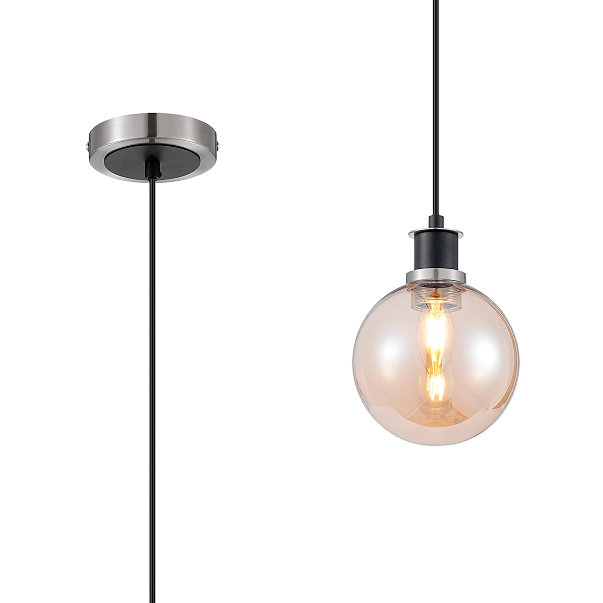 Cassie 1.3m Pendant, 1 Light E14 With 15cm Glass Shade Brass/Satin Nickel Finish - Image 15
