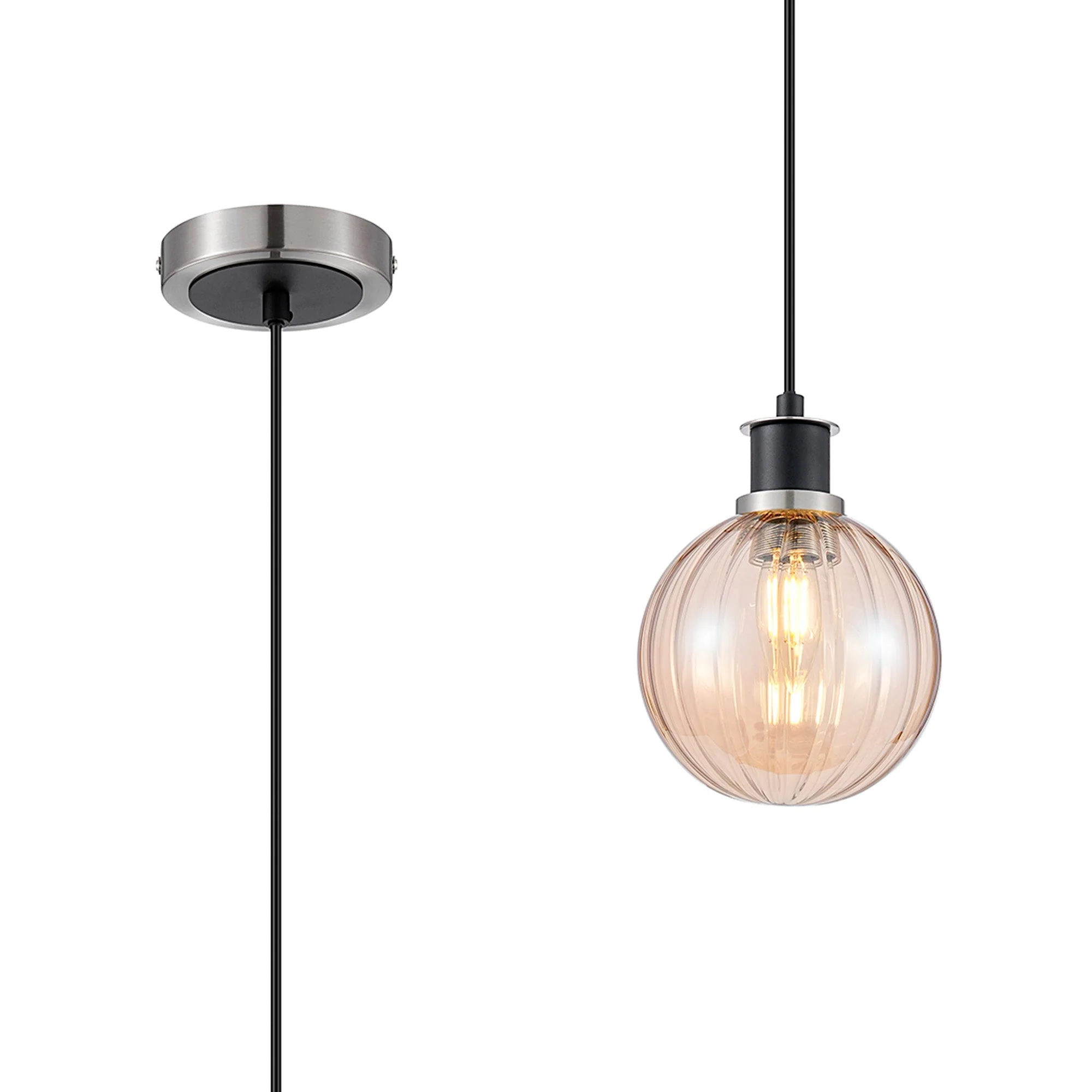 Cassie 1.3m Pendant, 1 Light E14 With 15cm Glass Shade Brass/Satin Nickel Finish - Image 16