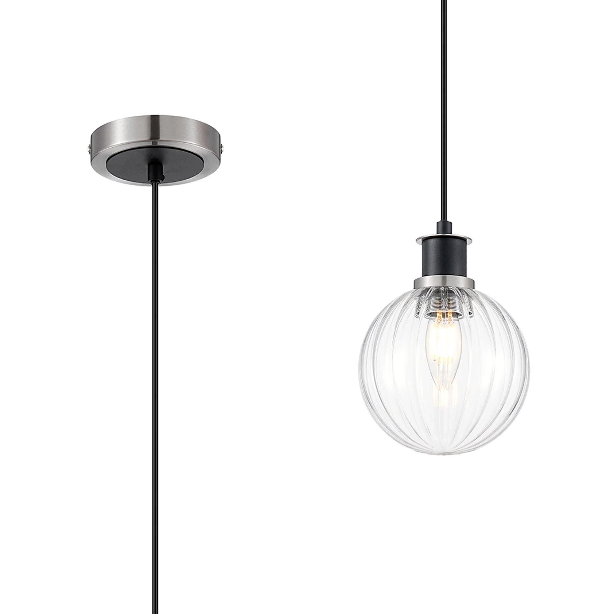 Cassie 1.3m Pendant, 1 Light E14 With 15cm Glass Shade Brass/Satin Nickel Finish - Image 24