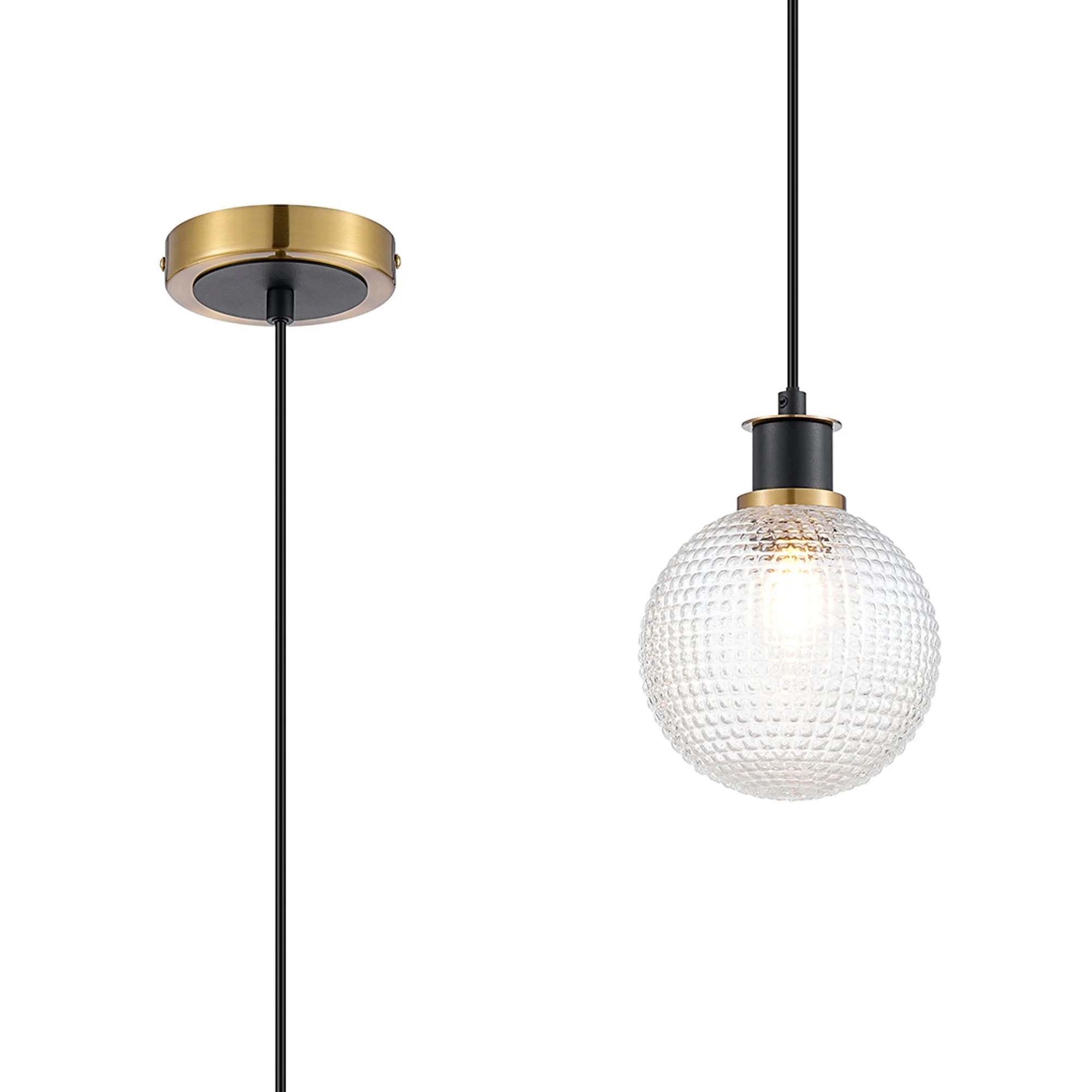 Cassie 1.3m Pendant, 1 Light E14 With 15cm Glass Shade Brass/Satin Nickel Finish - Image 8