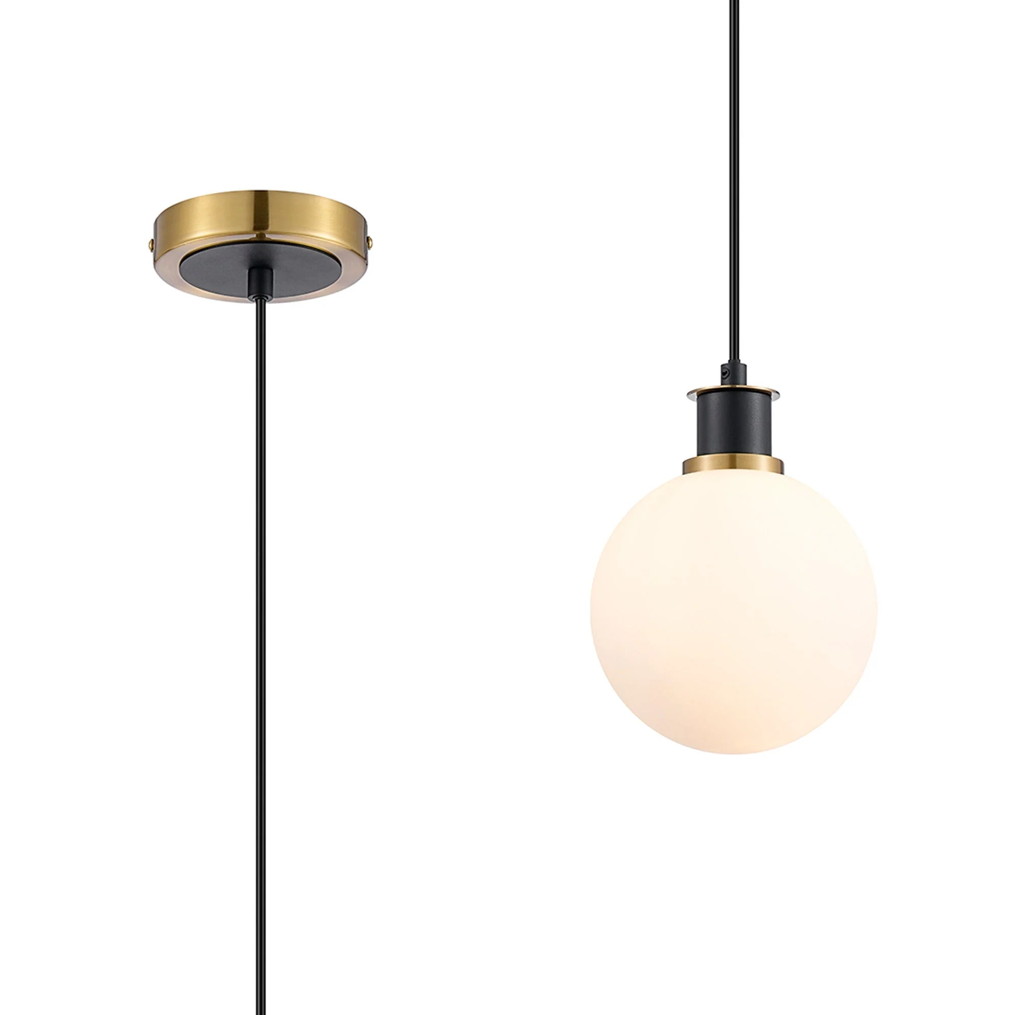 Cassie 1.3m Pendant, 1 Light E14 With 15cm Glass Shade Brass/Satin Nickel Finish - Image 9