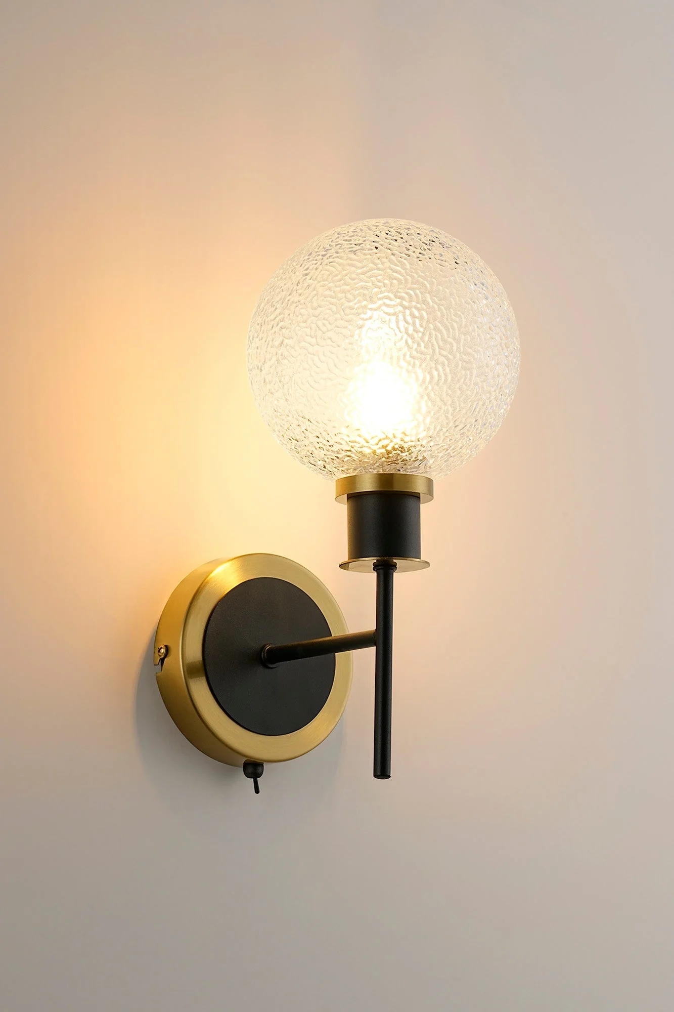 Cassie Switched Wall Light E14 With 15cm Round Glass Shade, Brass/Satin Nickel Finish - Image 10