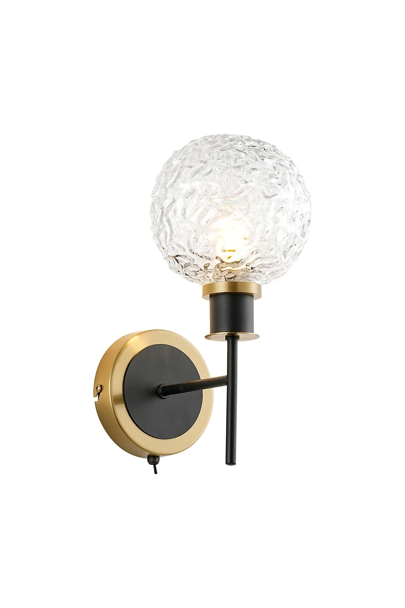 Cassie Switched Wall Light E14 With 15cm Round Glass Shade, Brass/Satin Nickel Finish - Image 11